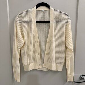 New Size XS Women's UNIQLO V-Neck Ivory Cream Mesh Sheer Button Up Cardigan